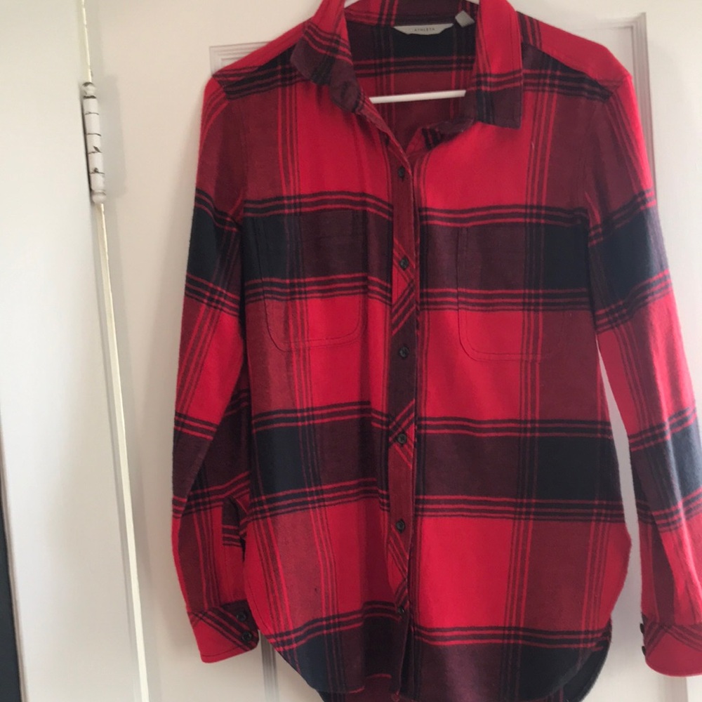 Athleta Red and Black Button Down Shirt